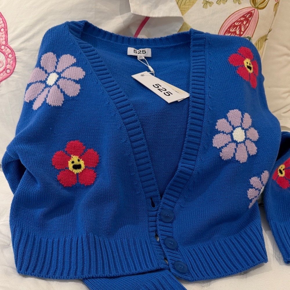 Teen/Women NWT Blue Cardigan with Floral Design